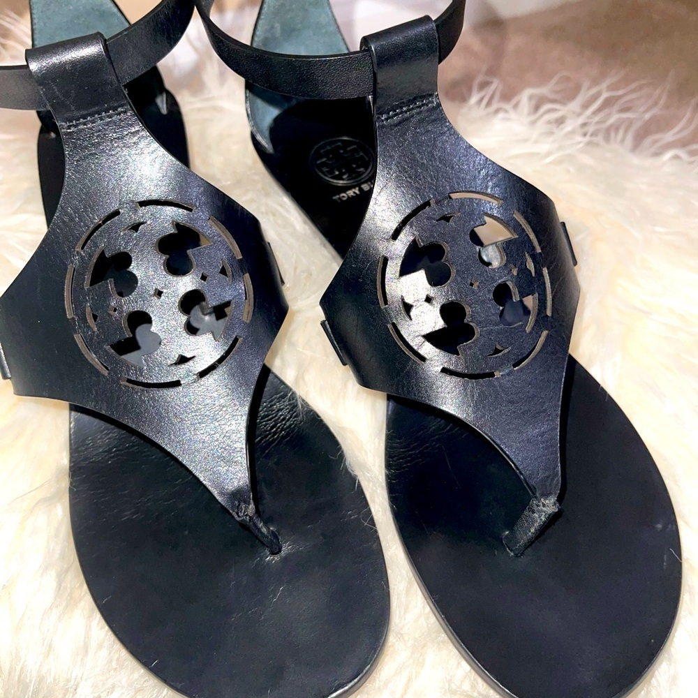 Tory Burch Black between the Toe Wedge Sandal